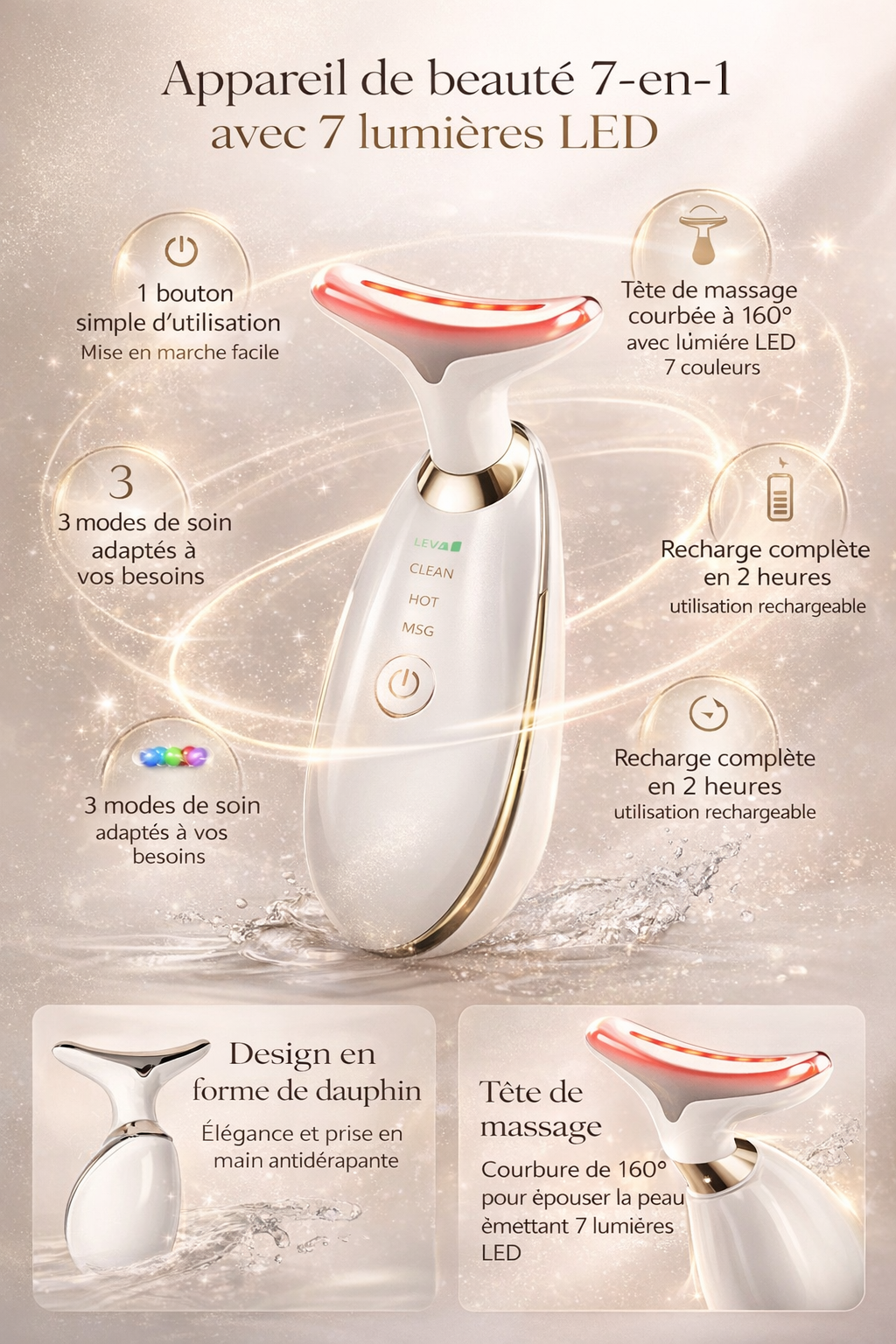 Sculpteur LED 7-en-1 Visage & Cou – Technologie Professionnelle à Domicile